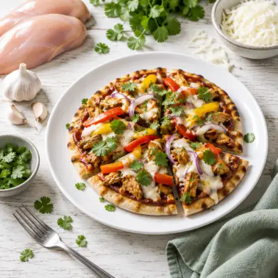 BBQ Chicken Pita Pizza with Bell Pepper, Onion & Cilantro