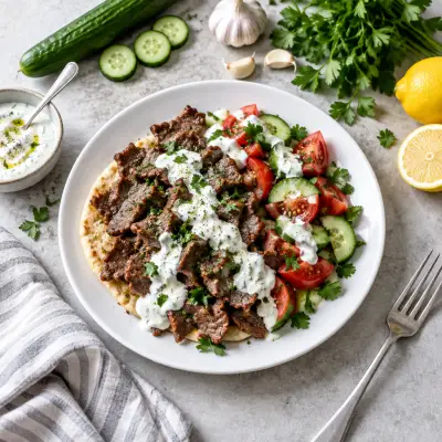 Beef 'Doner' with Cucumber, Tomatoes & Yogurt Sauce