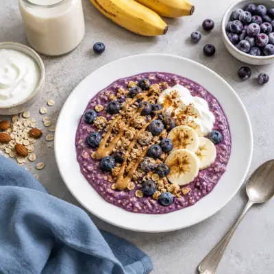 Blueberry Crumble Smoothie with Oats, Almond Butter & Cinnamon