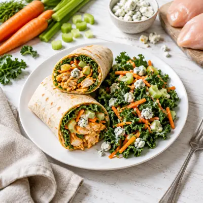 Buffalo Chicken Wraps with Kale, Carrot, Celery & Blue Cheese Salad