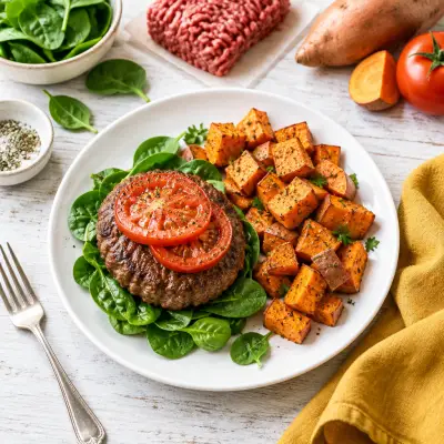 Bunless Beef Burgers with Sautéed Sweet Potatoes