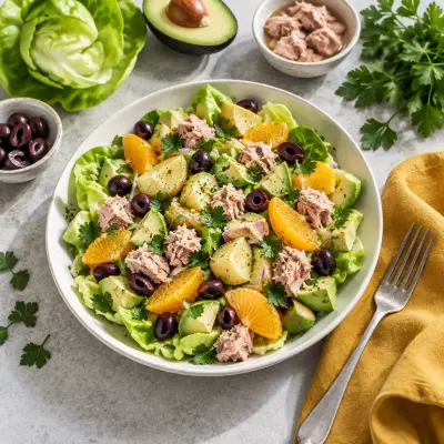 Butter Lettuce Salad with Tuna, Potato, Orange, Avocado & Olives