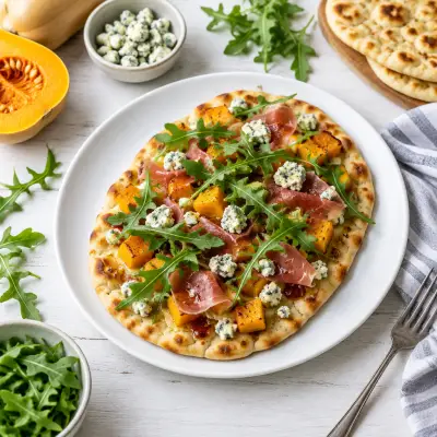 Butternut Squash, Prosciutto & Blue Cheese Flatbread with Arugula