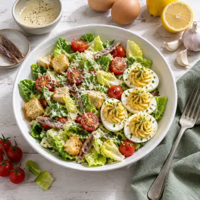 Caesar Salad with Tomatoes & Creamy Dijon Deviled Eggs