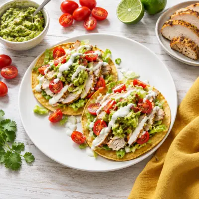 California Turkey Tostadas with Guacamole, Tomatoes & Ranch Dressing