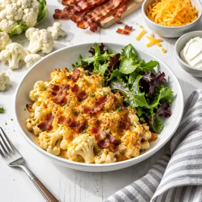 Cauliflower-Bacon "Mac & Cheese" Gratin with Mixed Greens