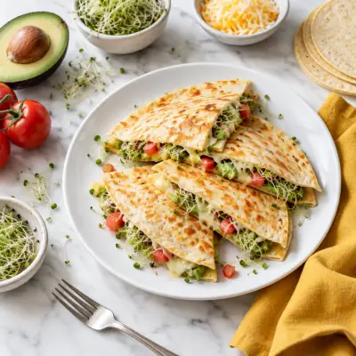 Cheesy Avocado, Tomato & Alfalfa Sprout Quesadillas