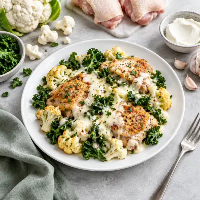 Chicken, Kale & Cauliflower Skillet with Melty Mozzarella