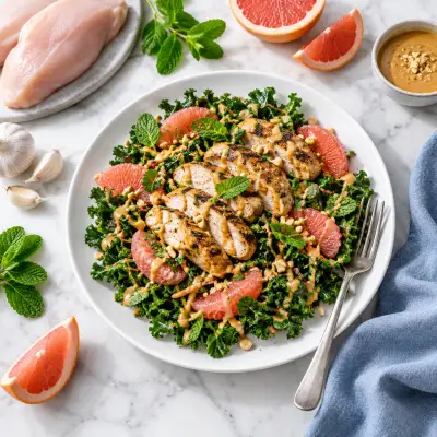 Chicken, Kale, Grapefruit & Mint Salad with Thai Peanut Dressing