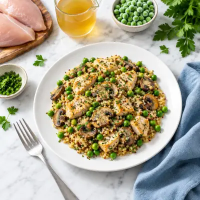 Chicken, Mushroom & Green Pea Skillet with Quinoa