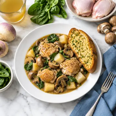 Chicken, Turnip & Mushroom Stew with Garlic Bread