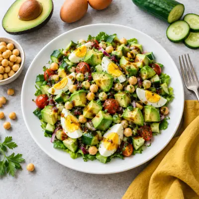 Chickpea, Egg & Avocado Chopped Salad with Balsamic Vinaigrette