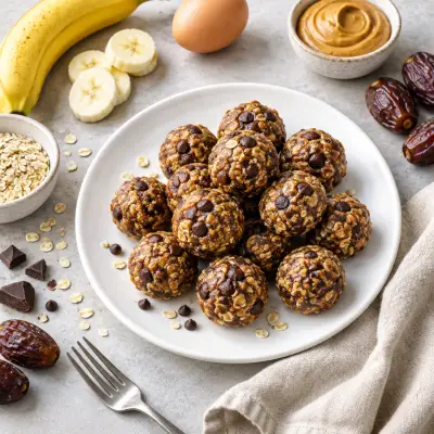 Chocolate, Peanut Butter, Banana & Date Oatmeal Protein Bites