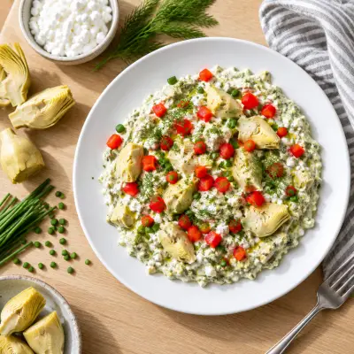 Creamy Artichoke-Green Goddess Cottage Cheese Dip with Bell Pepper