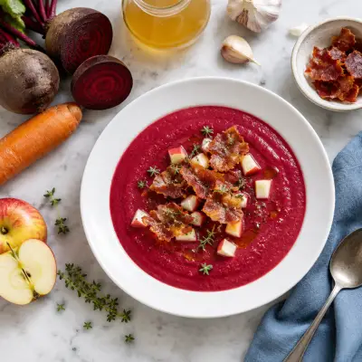 Creamy Beet, Potato & Apple Soup with Crispy Prosciutto