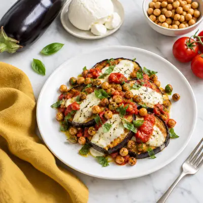 Eggplant Melts with Fresh Mozzarella & Pan-Fried Chickpeas