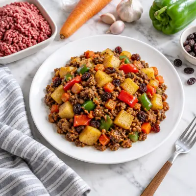 Filipino Beef Skillet (Giniling) with Potatoes, Peppers & Raisins
