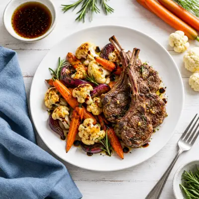 Garlic-Rosemary Lamb Chops with Balsamic Roasted Vegetables