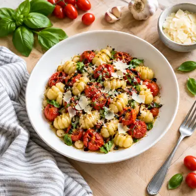 Gnocchi with Roasted Grape Tomatoes, Basil, Parmesan & Balsamic