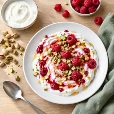 Greek Yogurt with Honey-Raspberry Swirl & Pistachios