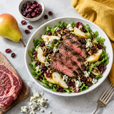Grilled Ribeye Steak Salad with Pear, Blue Cheese & Cranberries