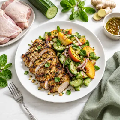 Grilled Thai Chicken with Cucumber Peach Salad