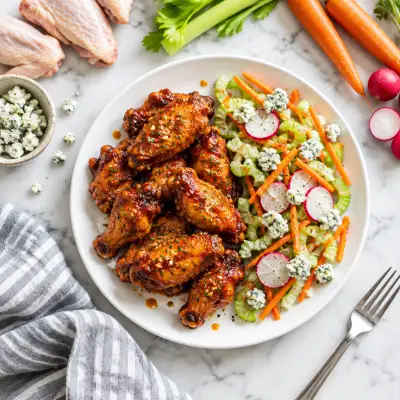 Hot Honey Wings with Celery, Carrot, Radish & Blue Cheese Salad