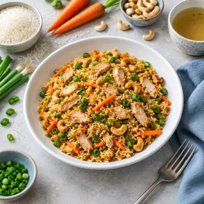 Indian-Style Fried Rice with Turkey, Carrots, Green Onions & Cashews