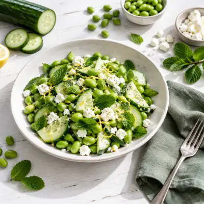 Lemony Cucumber-Edamame Salad with Feta Cheese & Mint