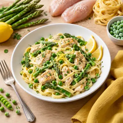 Lemony Pasta Primavera with Chicken, Asparagus & Peas