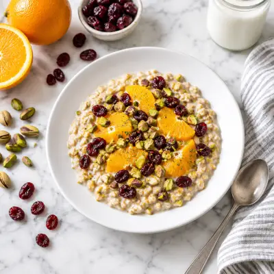 Orange & Dried Cranberry Oatmeal with Pistachios