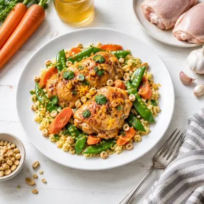 Orange-Spiced Chicken with Snap Peas, Carrots, Couscous & Peanuts