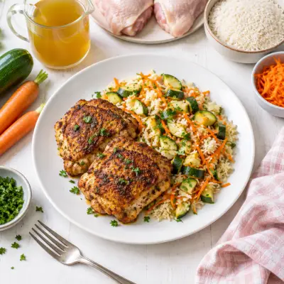 Pan-Fried Cajun Chicken Thighs with Zucchini & Carrot Rice Pilaf