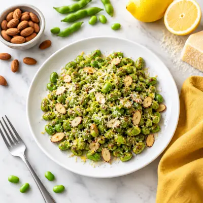 Parmesan Roasted Edamame with Lemon & Almonds