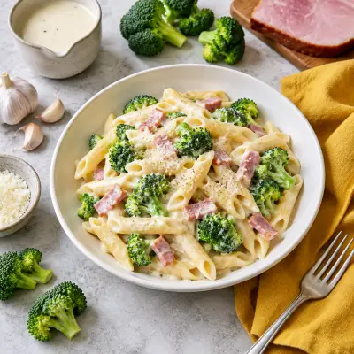 Penne Alfredo with Ham & Broccoli