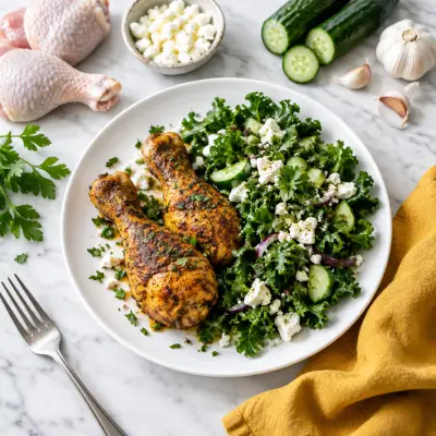 Roasted Moroccan-Spiced Drumsticks with Kale, Parsley & Feta Salad