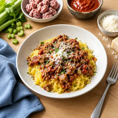 Roasted Spaghetti Squash with Pork Sausage Ragù & Parmesan