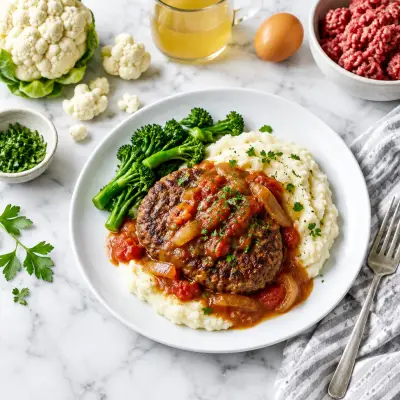 Salisbury Steak with Cauliflower Mash & Tomato-Onion Gravy
