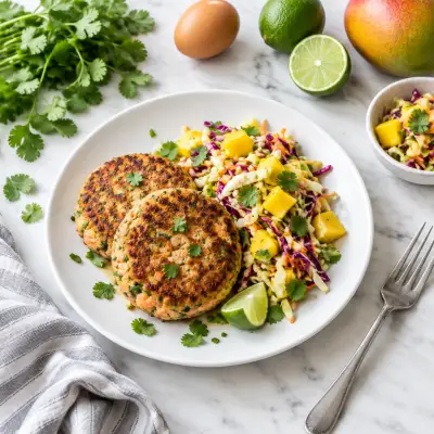Salmon Cakes with Mango Cabbage Slaw