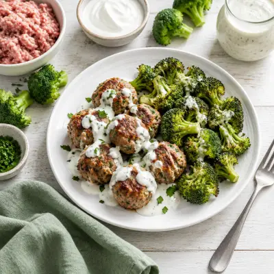 Sheet Pan Pork Meatballs with Yogurt Sauce & Ranch-Baked Broccoli