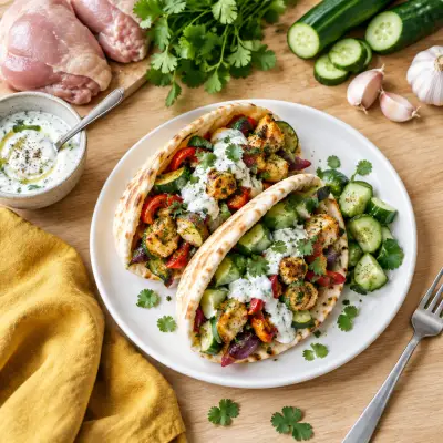 Sheet Pan Roasted Chicken & Veggie Pitas with Lemony Yogurt