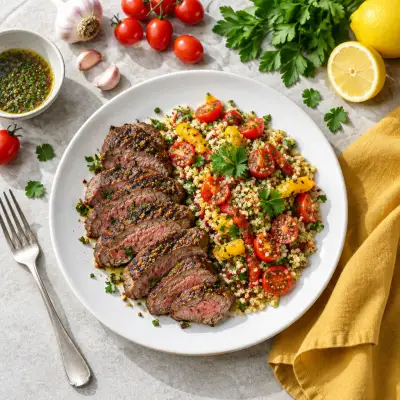 Spiced Sirloin with Quinoa, Sweet Pepper, Tomato, & Herb Salad