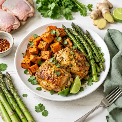 Spicy Ginger-Lime Chicken Thighs with Sweet Potatoes & Asparagus