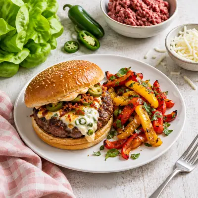Spicy "Jalapeño Popper" Burger with Grilled Bell Pepper Salad