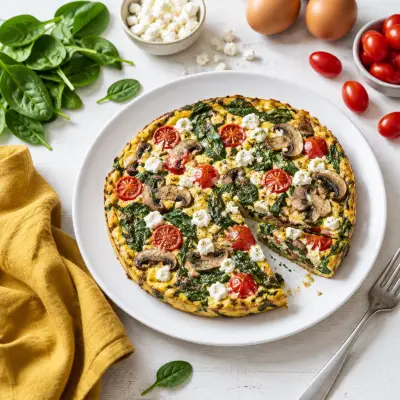 Spinach, Mushroom & Feta Frittata with Grape Tomatoes