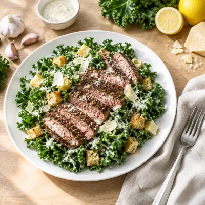 Steak & Kale Caesar Salad with Creamy Parmesan Dressing
