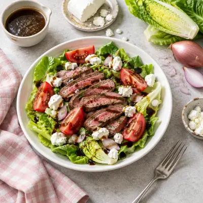 Steak Salad with Tomato Wedges, Goat Cheese & Balsamic Vinaigrette