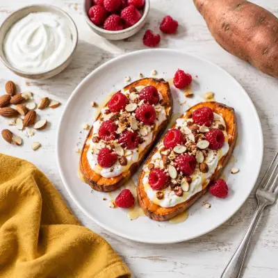 Sweet Potato "Toast" with Greek Yogurt & Raspberries