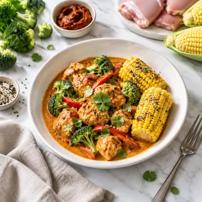 Thai Red Curry Chicken & Broccoli with Sesame Corn on the Cob