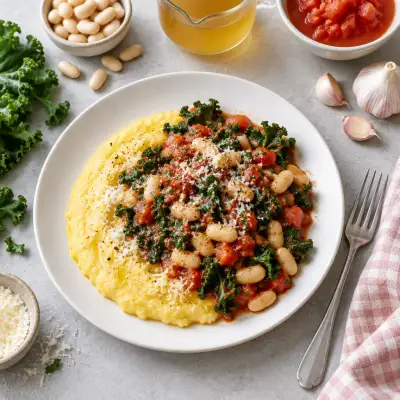 Tomato, Kale & Cannellini Bean Skillet with Parmesan Polenta